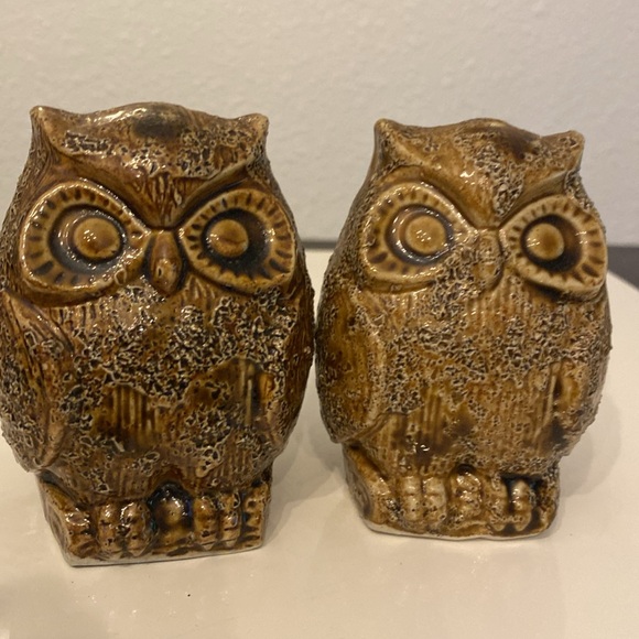 Vintage Rare INARCO Japan Numbered Textured Owl Brown Salt Pepper Shaker Set - Picture 3 of 11